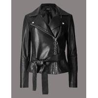 autograph leather biker jacket with belt