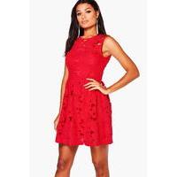 Austen Lace Sleeveless Skater Dress - red