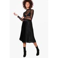 Aura Satin Pleated Midi Skirt - black