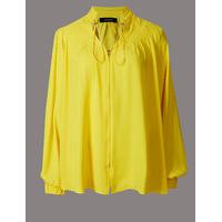 Autograph Pleated V-Neck Long Sleeve Blouse