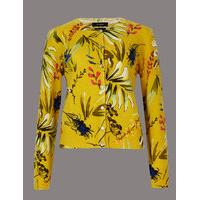 Autograph Pure Cashmere Ribbed Floral Print Cardigan