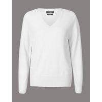 Autograph Pure Cashmere Ribbed Hem V-Neck Jumper