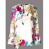 Autograph Printed Tie Detail Long Sleeve Satin Blouse