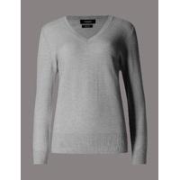 Autograph Pure Cashmere Ribbed Hem V-Neck Jumper