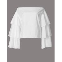 Autograph Pure Cotton Tiered Sleeve Bardot Top