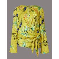 autograph printed wrap round neck long sleeve blouse