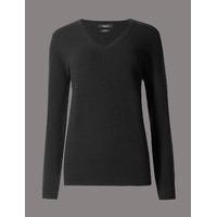 Autograph Pure Cashmere Ribbed Hem V-Neck Jumper