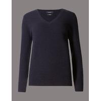 Autograph Pure Cashmere Ribbed Hem V-Neck Jumper