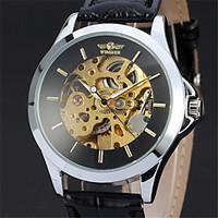 automatic mechanical hollow out watch with leather band for men wrist  ...
