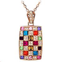 Austrian Crystal Square Necklace Luxury Colorful Rainbow Queen\'s Necklace Euramerican