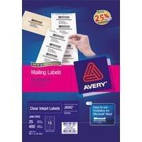 avery clear mini inkjet label 381x212mm 65 per sheet pack