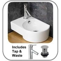 aversa left 41cm wide white counter basin with mixer tap and push clic ...