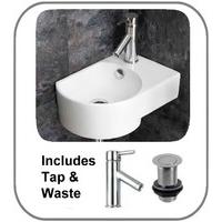 Aversa Right Handed 41cm Wall Hung Sink With Tap and Pop Up Plug