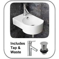 Aversa Left Wall Mounted 41cm Space Saving Basin with Tap and Push Click Waste