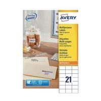 Avery Multipurpose White Labels 21 Per Sheet Pack of 2100 3652