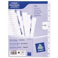 Avery Mylar Numeric Divider Bright White 1-10 A4 05248061