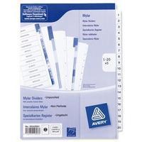 Avery (A4) Index Unpunched 1-20 (White) Pack of 5