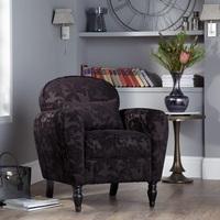 Avery Floral Fabric Sofa Chair In Aubergine With Wooden Legs
