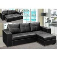 Avalon Corner Sofa Bed In Black Faux Leather With Storage