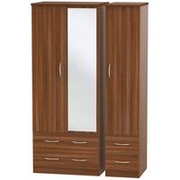 Avon Noche Walnut Triple Wardrobe with Drawer and Mirror