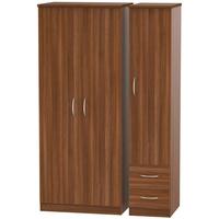 avon noche walnut triple wardrobe with 2 drawer