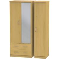 avon beech triple wardrobe 2 drawer with mirror