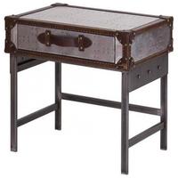 Aviator Leather Side Table with Drawer - Small
