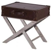 Aviator Leather Side Table with Drawer - Large
