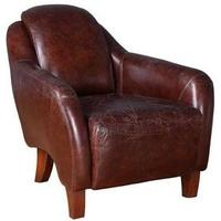 Aviator Leather Chair - Laid Back with Wooden Feet