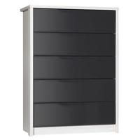 Avola 5 Drawer Chest, White Avola/Grey Gloss