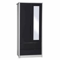 Avola 2 Door + 2 Drawer Wardrobe with Mirror, White Avola/Grey Gloss