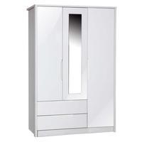 avola 3 door 2 drawer wardrobe with mirror white avolacream gloss