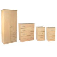 Avon Bedroom Set 4 Avon - Light Oak - 1x 4 Drawer Chest + 1x 2 6 Combi Robe + 2x 3 Drawer Bedside Cabinet