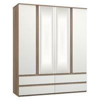 Avenue 4 Door 4 Drawer Mirrored Wardrobe Truffle Brown Oak and White