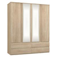 avenue 4 door 4 drawer mirrored wardrobe natural oak