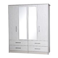 avola white 4 door 4 drawer mirrored wardrobe