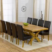 avignon oak extending dining table and 8 brown rustique chairs