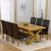 avignon extending dining table and 6 brown rustique dining chair