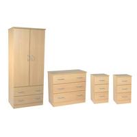 Avon Bedroom Set 7 Avon - Light Oak - 1x 3 Drawer Chest + 1x 26 2 Drawer Robe + 2x 3 Drawer Bedside Cabinet