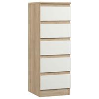 Avenue 5 Drawer Tallboy Natural Oak and White