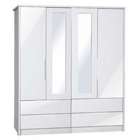 Avola Cream Gloss 4 Door 4 Drawer Mirrored Wardrobe