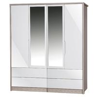 Avola Cream Gloss 4 Door 4 Drawer Mirrored Wardrobe