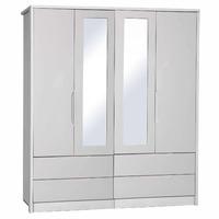 Avola Sand Gloss 4 Door, 4 Drawer Mirrored Wardrobe