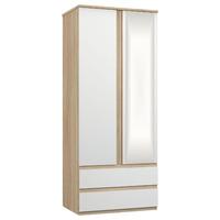 Avenue 2 Door 2 Drawer Mirrored Wardrobe Natural Oak and White