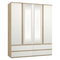 avenue 4 door 4 drawer mirrored wardrobe natural oak and white