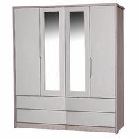 Avola Sand Gloss 4 Door, 4 Drawer Mirrored Wardrobe