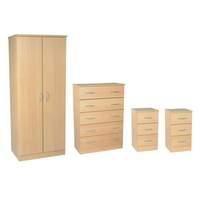 Avon Bedroom Set 9 Avon - Light Oak - 1x 5 Drawer Chest + 1x 26 Plain Robe + 2x 3 Drawer Bedside Cabinet
