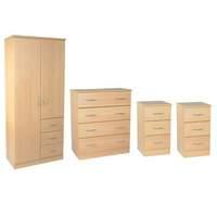 Avon Bedroom Set 4 Avon - Beech - 1x 4 Drawer Chest + 1x 2 6 Combi Robe + 2x 3 Drawer Bedside Cabinet