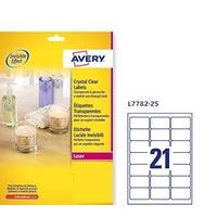 Avery L7782-25 Crystal Clear Labels for Laser Printers (63.5 x 38.1 mm Labels, 21 Labels Per A4 Sheet, 25 Sheets) - Transparent