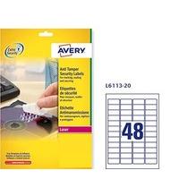 Avery L6113-20 Anti Tamper Labels (A4 Sheets of 45.7 x 21.2 mm, 48 Labels per Sheet, 20 Sheets) - White